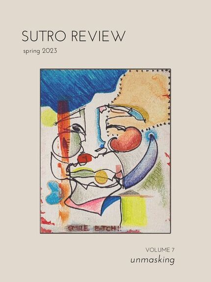 Cover illustration for the Sutro Review featuring a colorful abstract line drawing of a face